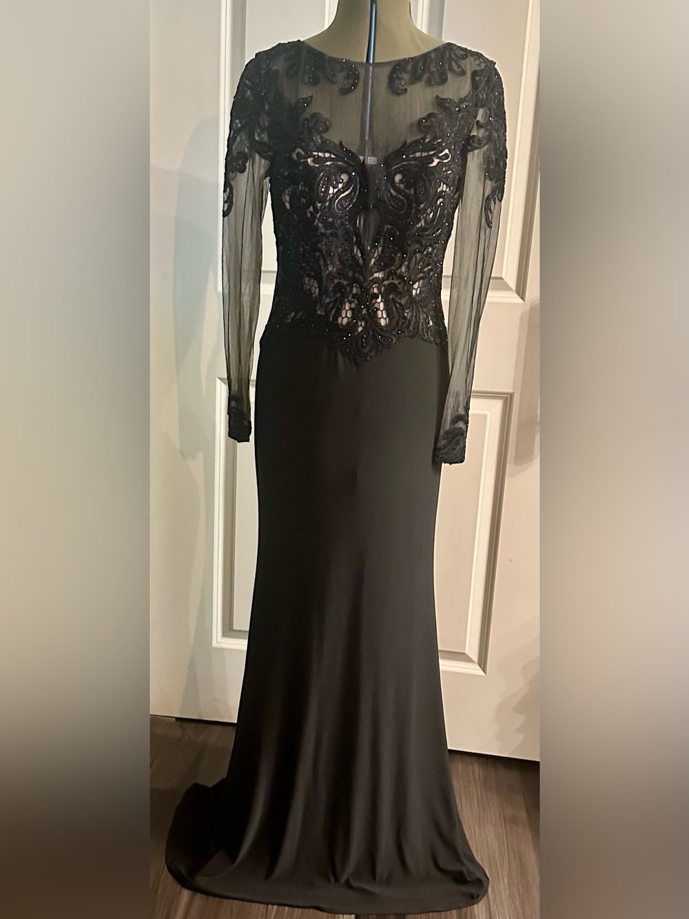 GiGi New York Elegant Black Beaded Long Sleeve Evening Dress